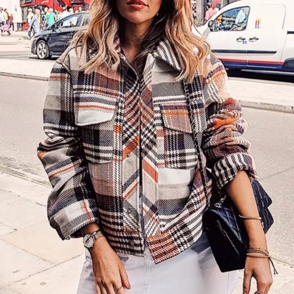 Y2K Buffalo Plaid Cropped Bomber Jacket - Picture 8 of 8